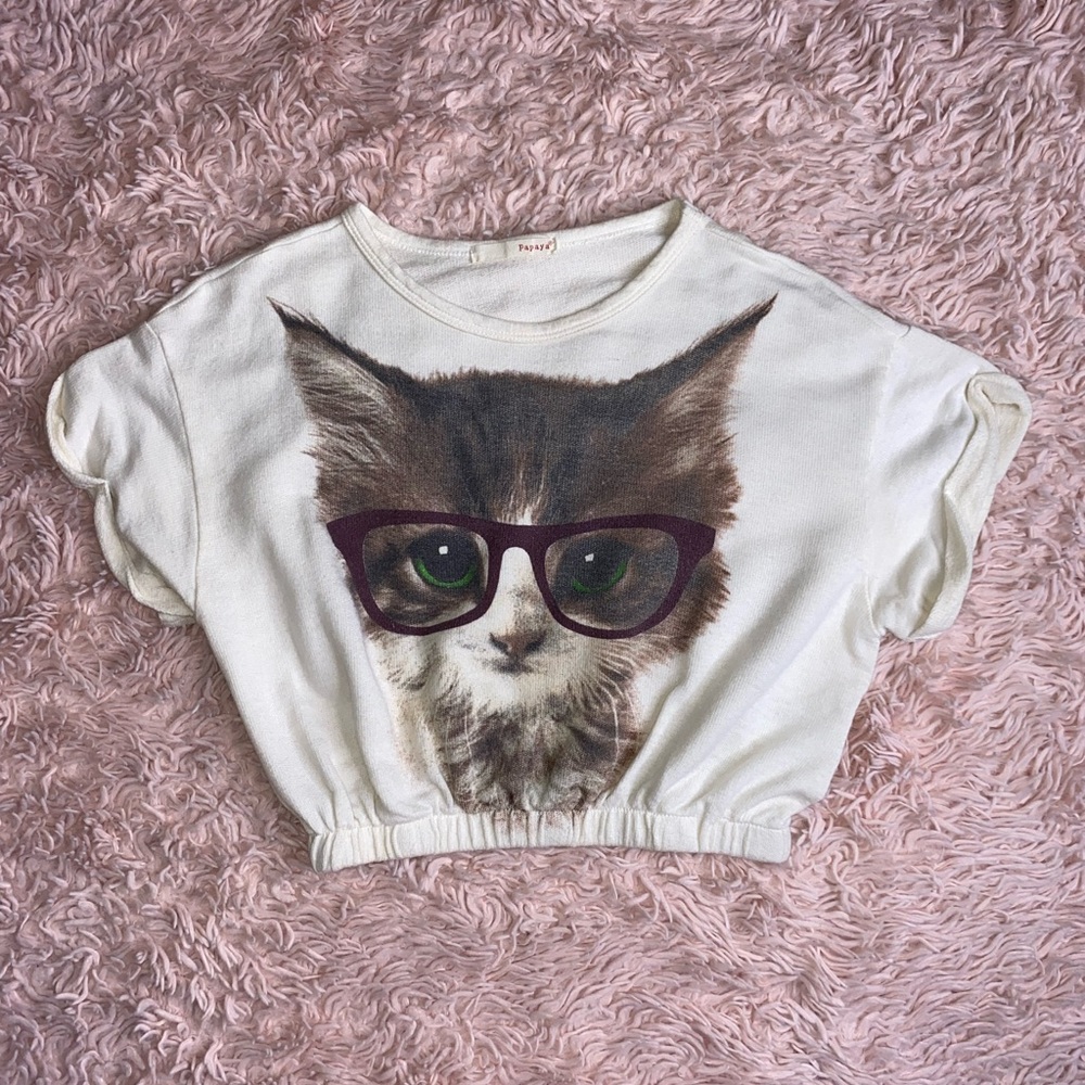 CAT PRINTED SCRUNCHED-BOTTOM CROP TOP · SIZE M · PAPAYA - Picture 4 of 4